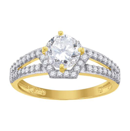 14K Gold Womens Two-Tone Cubic-Zirconia Center Round Stone Wedding Engagement Band Ring