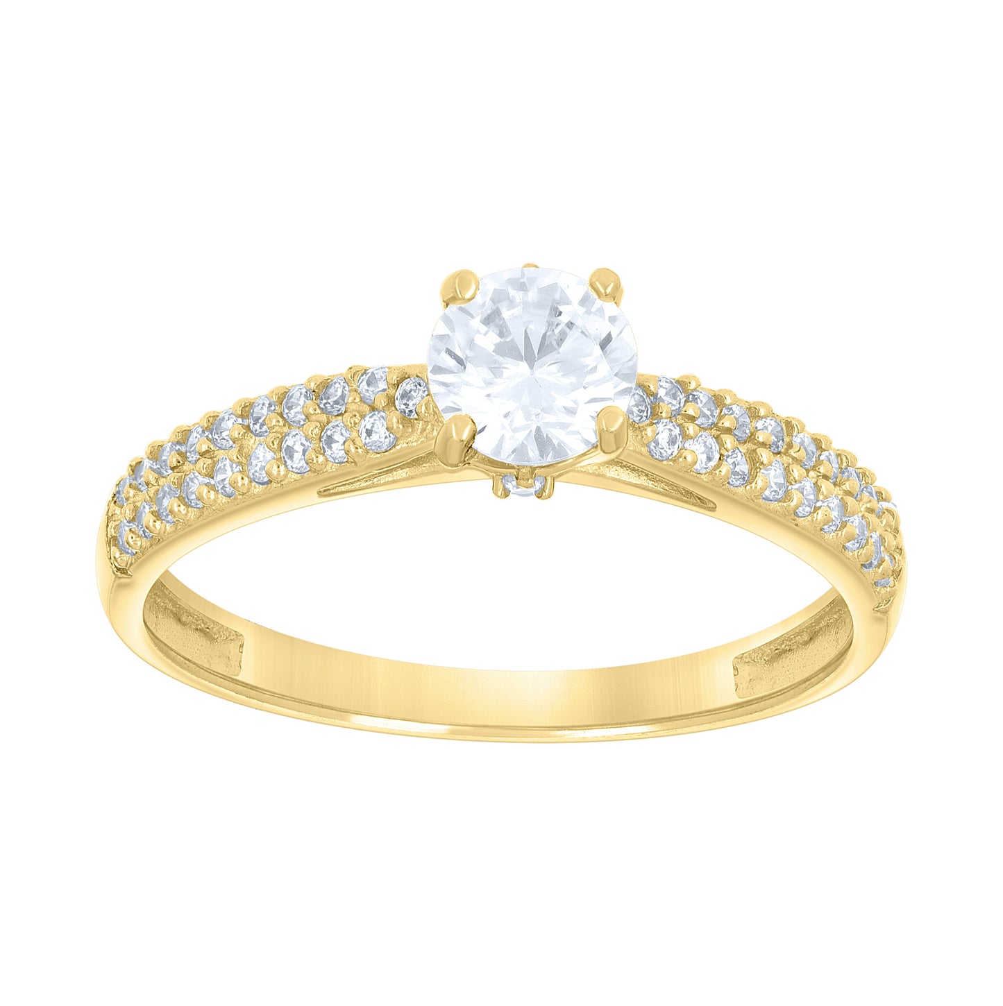 14K Gold Womens Two-Tone Cubic-Zirconia Two Rows Center Round-Cut Stone Wedding Engagement Band Ring