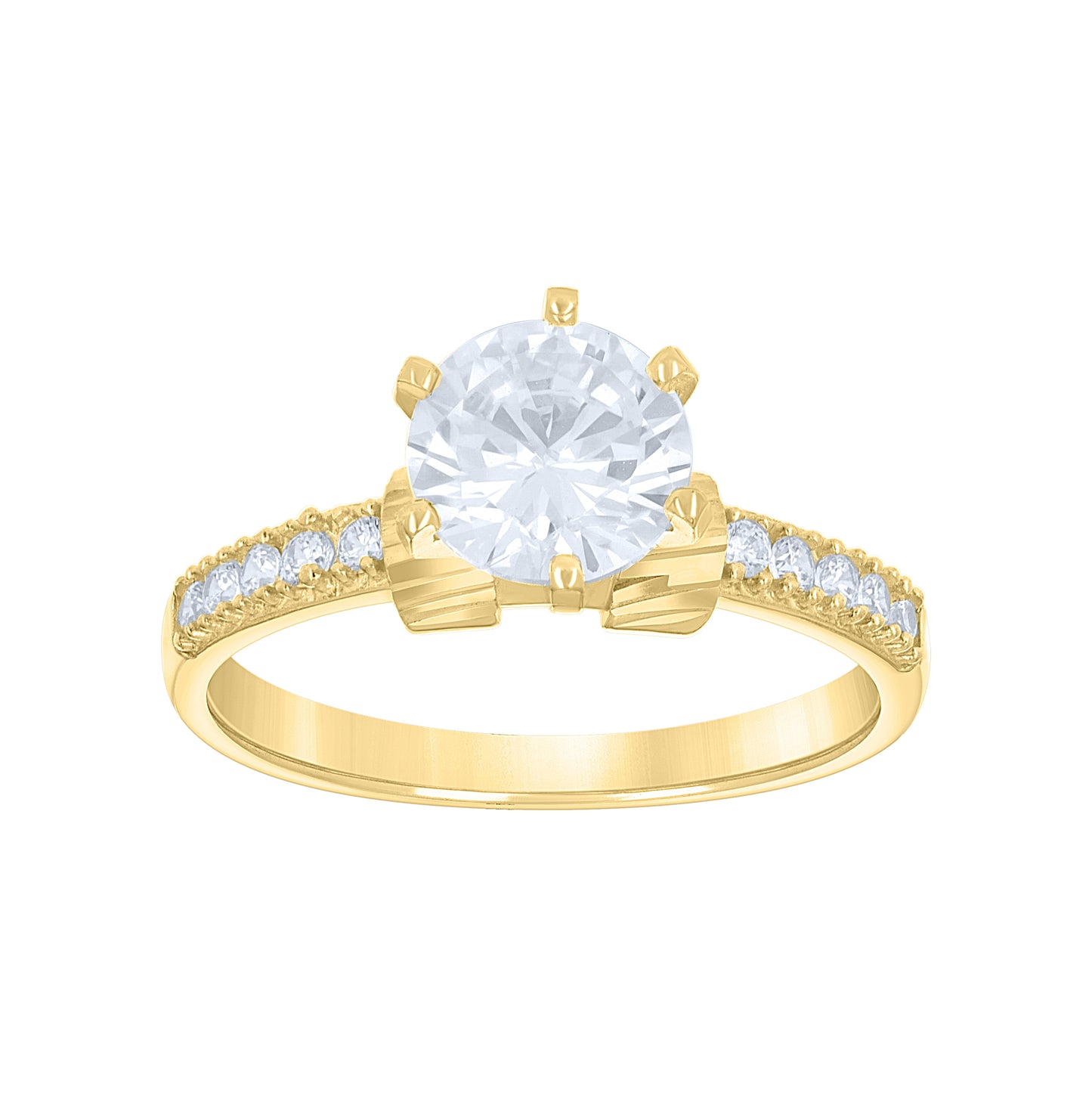 14K Gold Womens Two-Tone Cubic-Zirconia Diamond-Cut Center Round-Cut Stone Wedding Engagement Band Ring