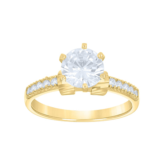 14K Gold Womens Two-Tone Cubic-Zirconia Diamond-Cut Center Round-Cut Stone Wedding Engagement Band Ring