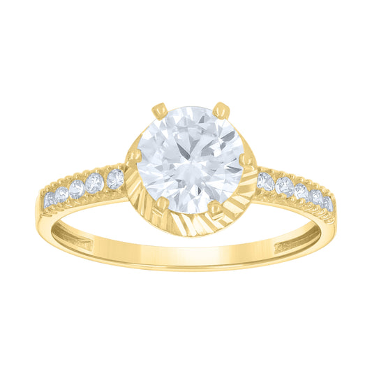14K Two-Tone Gold Womens Cubic Zirconia Diamond-Cut Halo Engagement Ring
