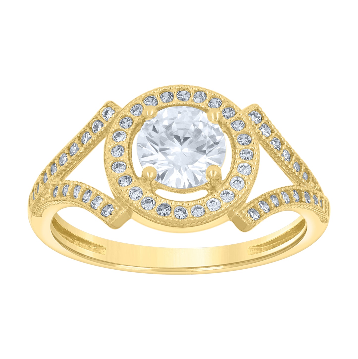 14K Gold Womens Two-Tone Cubic-Zirconia Center Round Halo Wedding Engagement Band Ring