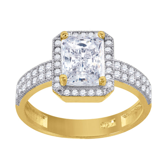 14K Gold Womens Two-Tone Cubic-Zirconia Emerald-Cut Center Stone Wedding Engagement Band Ring