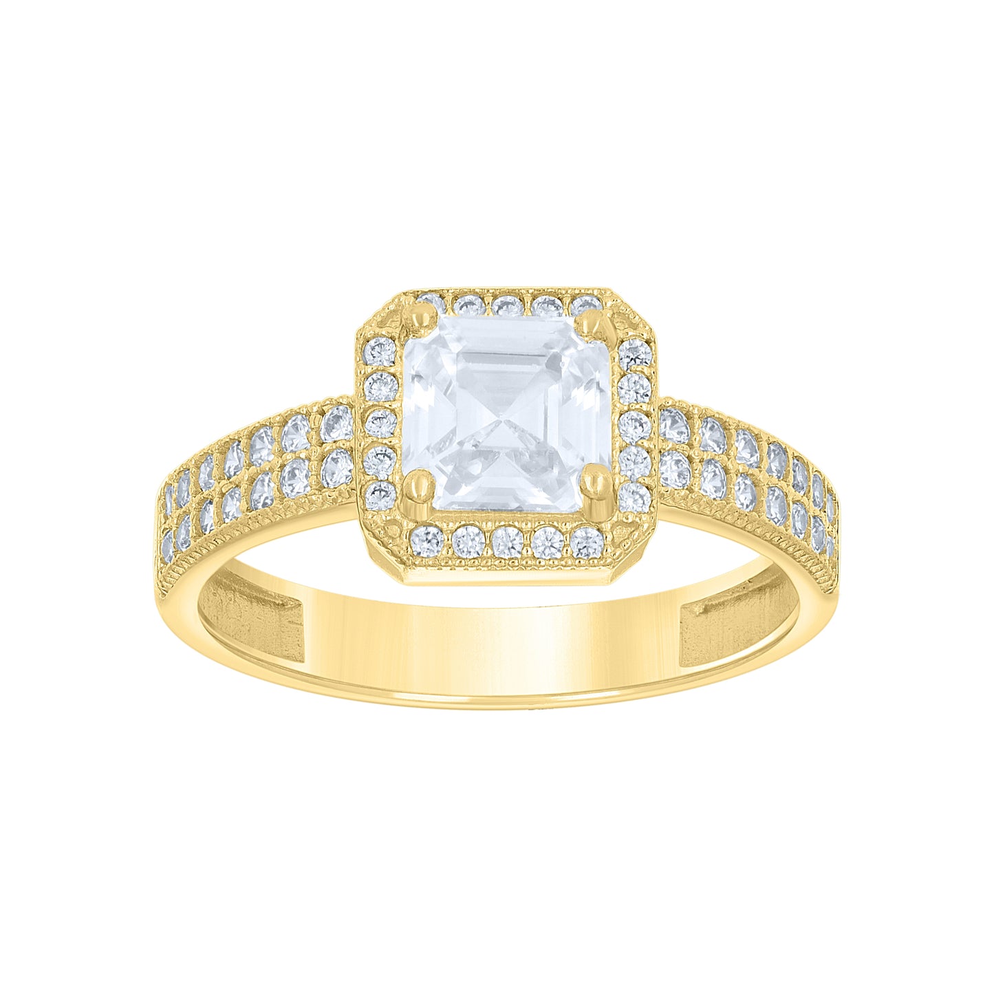 14K Gold Womens Two-Tone Cubic-Zirconia Princess-Cut Center Stone Wedding Engagement Band Ring