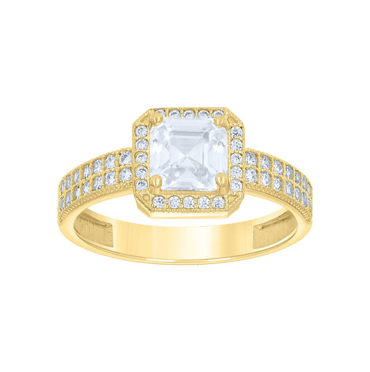 14K Gold Womens Two-Tone Cubic-Zirconia Princess-Cut Center Stone Wedding Engagement Band Ring