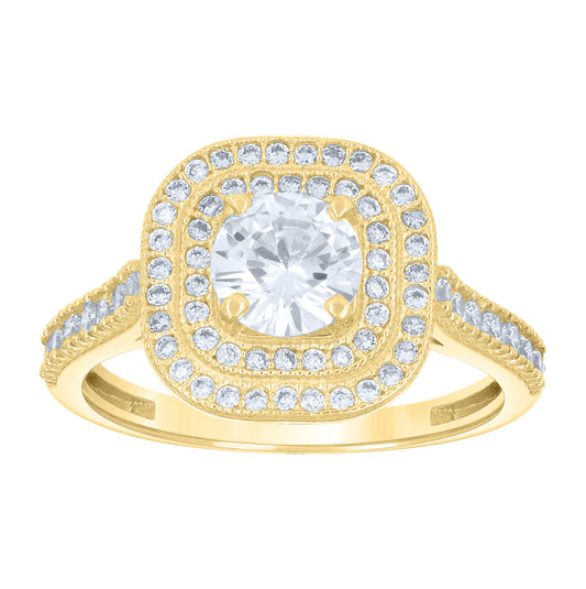 14K Gold Womens Two-Tone Double Square Halo Center Stone Round Wedding Engagement Band Ring