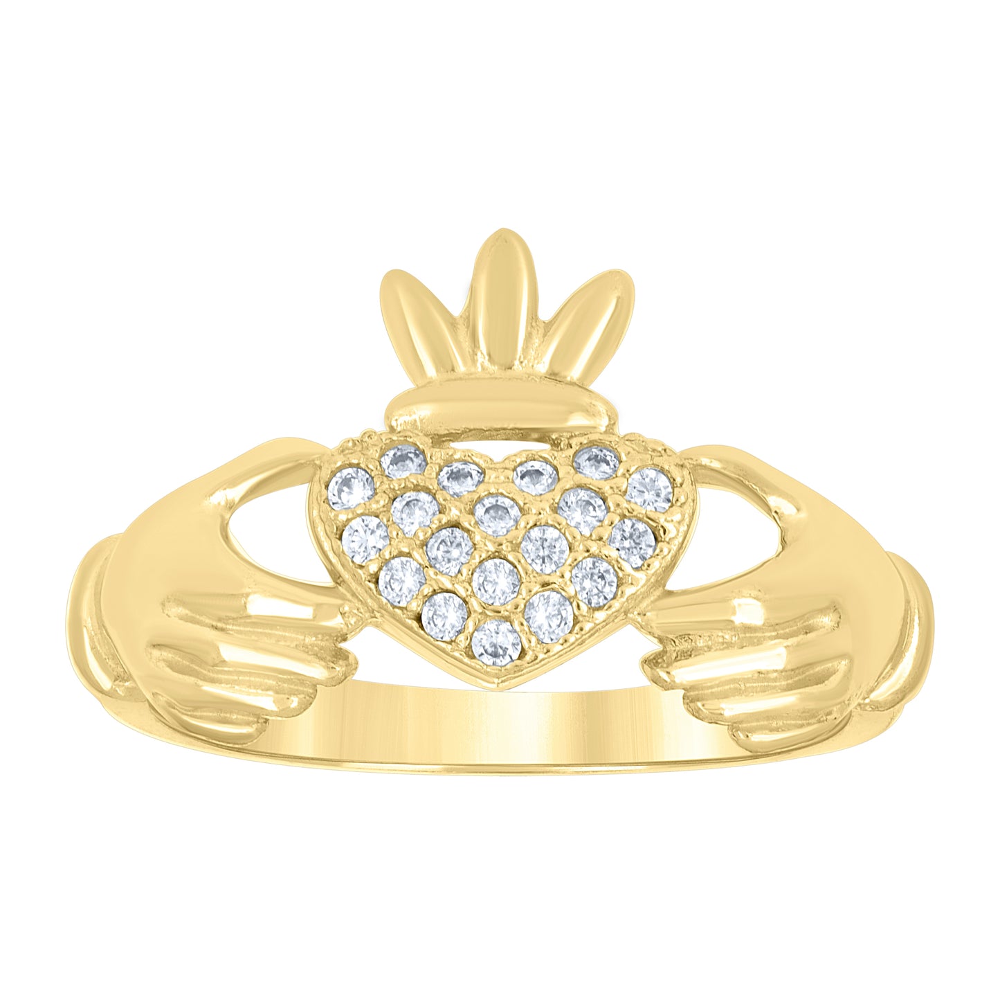 14K Gold Womens Two-Tone Cubic-Zirconia Claddagh Promise Size 7 Wedding Engagement Band Ring