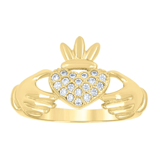 14K Gold Womens Two-Tone Cubic-Zirconia Claddagh Promise Size 7 Wedding Engagement Band Ring