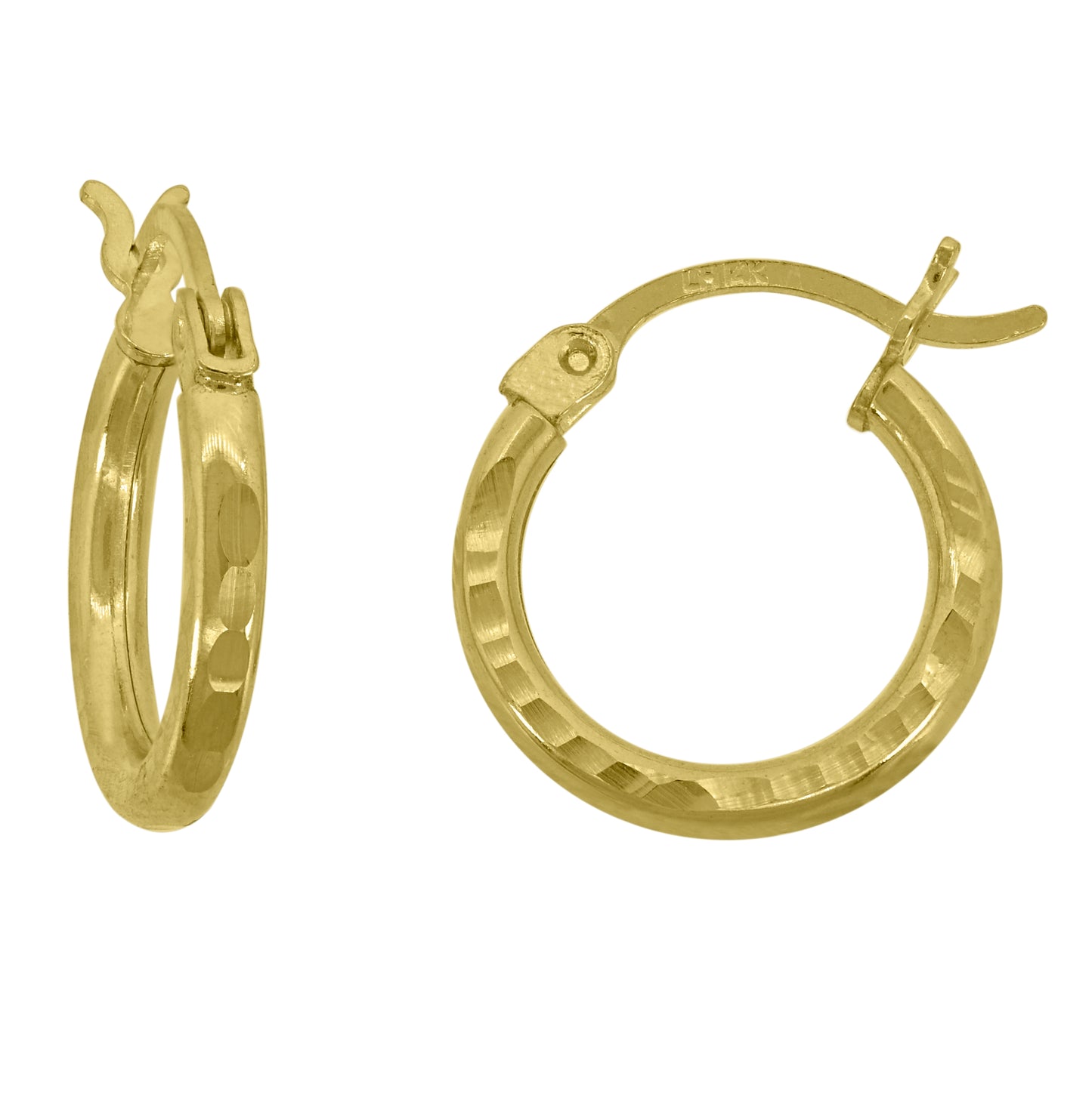 14K Yellow Gold Unisex Hammered Huggie Hoop 2.5Mm Earrings