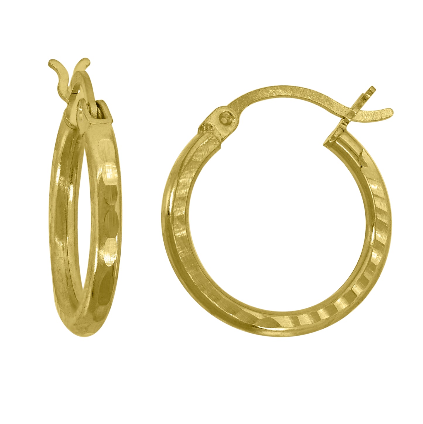 14K Yellow Gold Unisex Hammered Huggie Hoop 2.5Mm Earrings