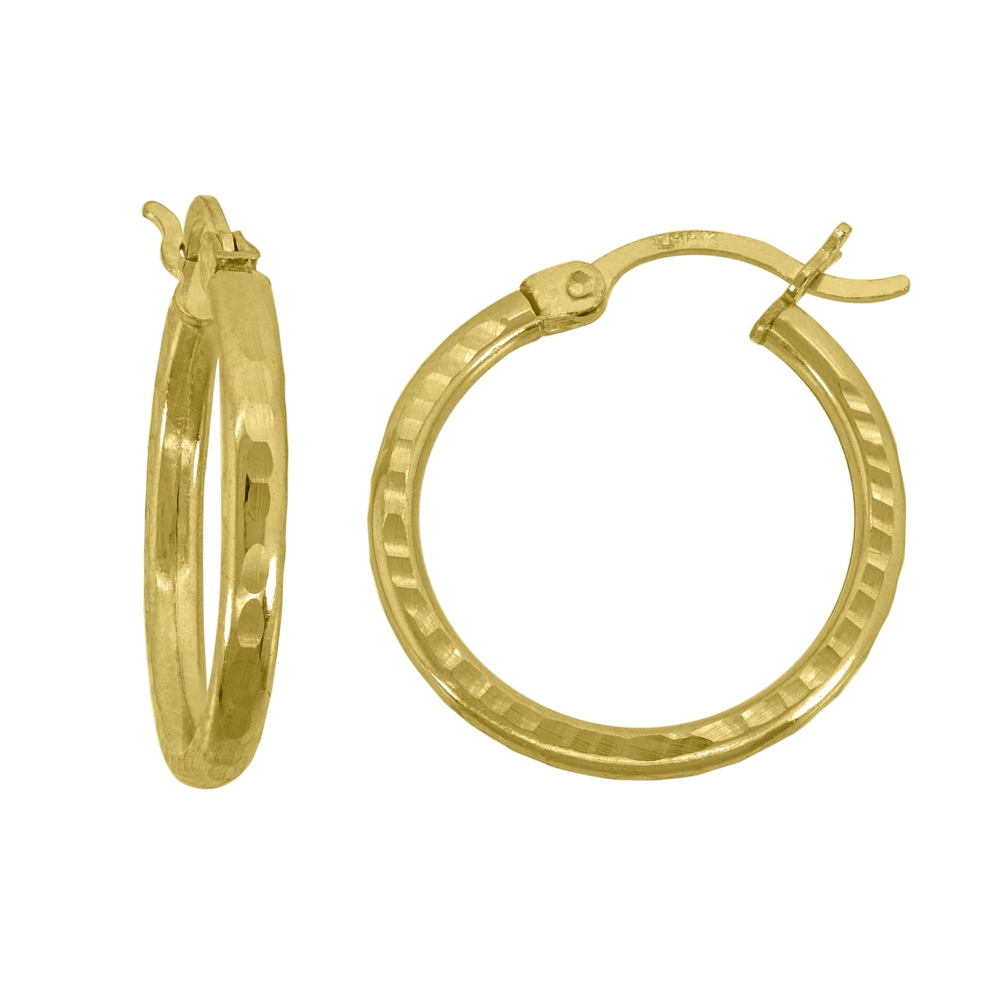 14K Yellow Gold Unisex Hammered Huggie Hoop 2.5Mm Earrings