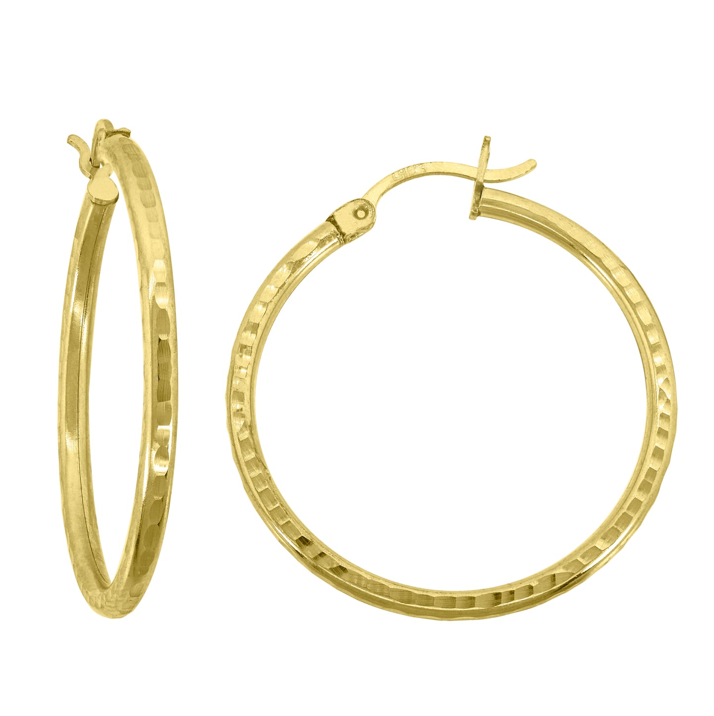 14K Yellow Gold Unisex Hammered Huggie Hoop 2.5Mm Earrings