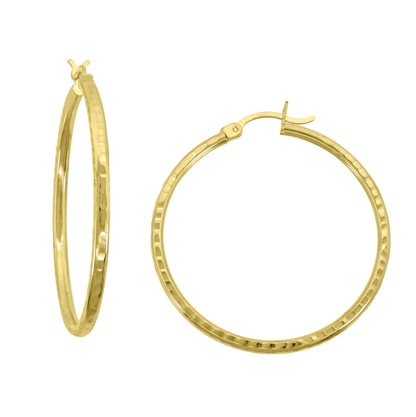 14K Yellow Gold Unisex Hammered Huggie Hoop 2.5Mm Earrings