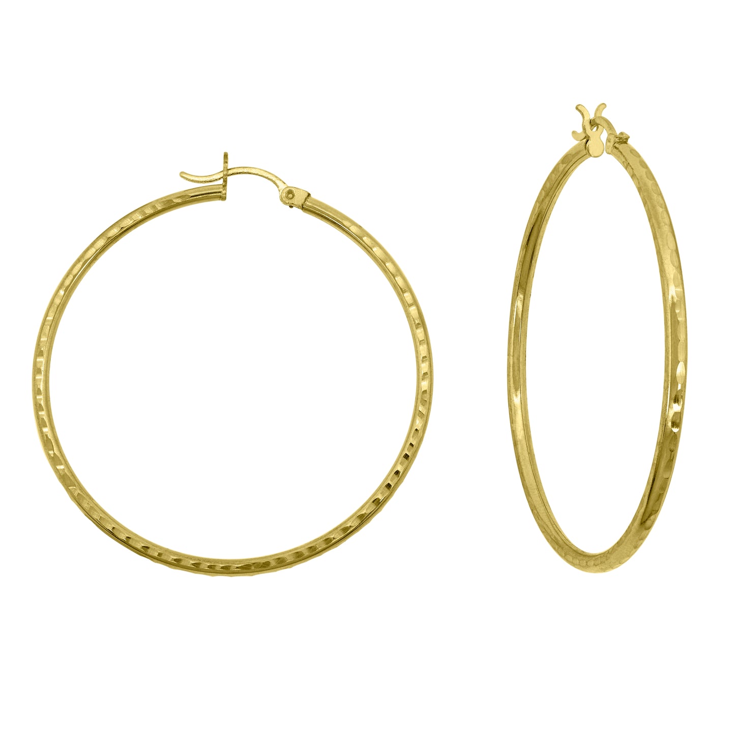 14K Yellow Gold Unisex Hammered Huggie Hoop 2.5Mm Earrings