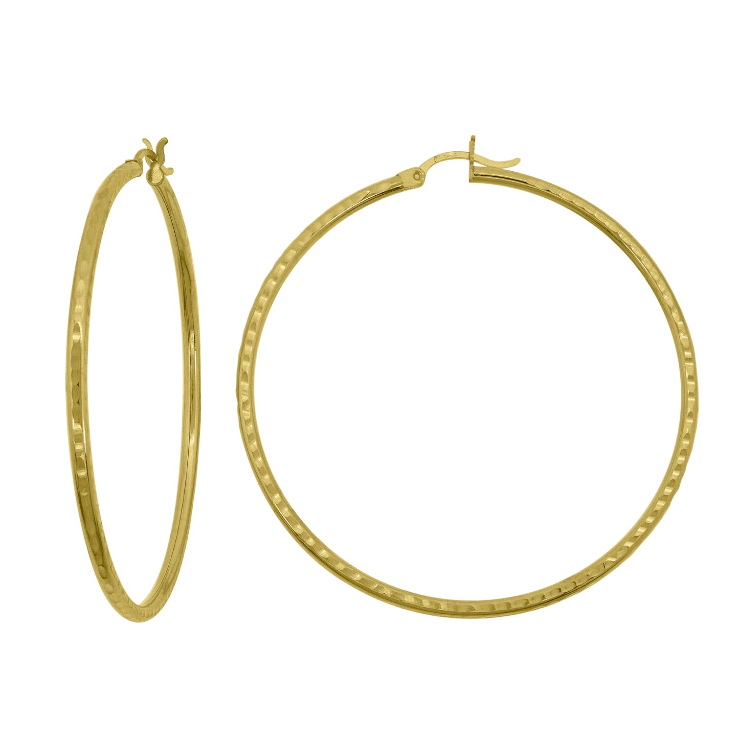 14K Yellow Gold Unisex Hammered Huggie Hoop 2.5Mm Earrings