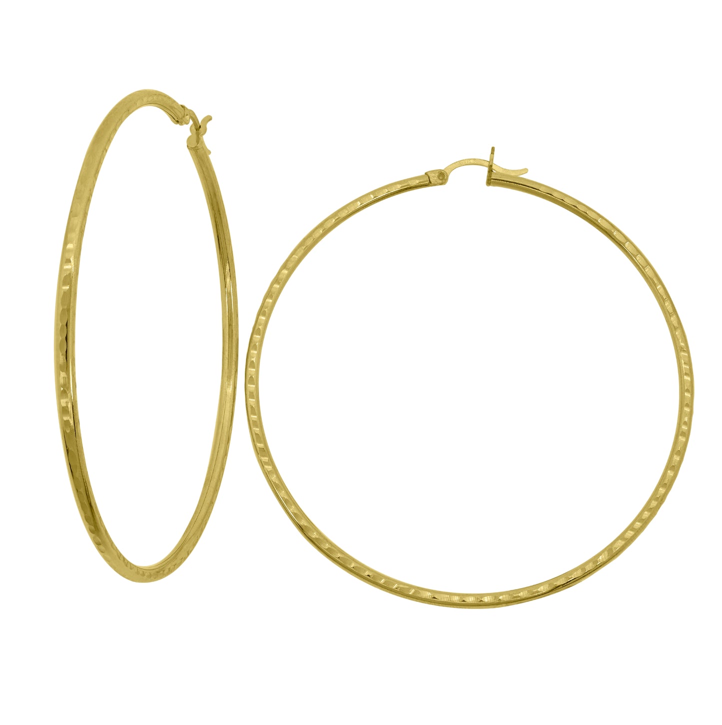 14K Yellow Gold Unisex Hammered Huggie Hoop 2.5Mm Earrings