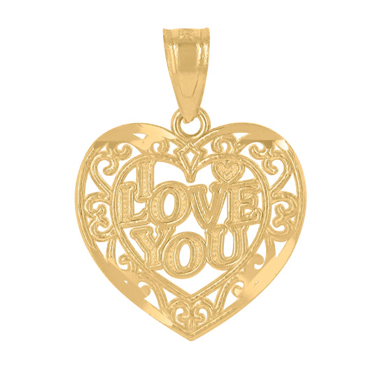 14K Yellow Gold Womens I Love You Heart Pendant Charm