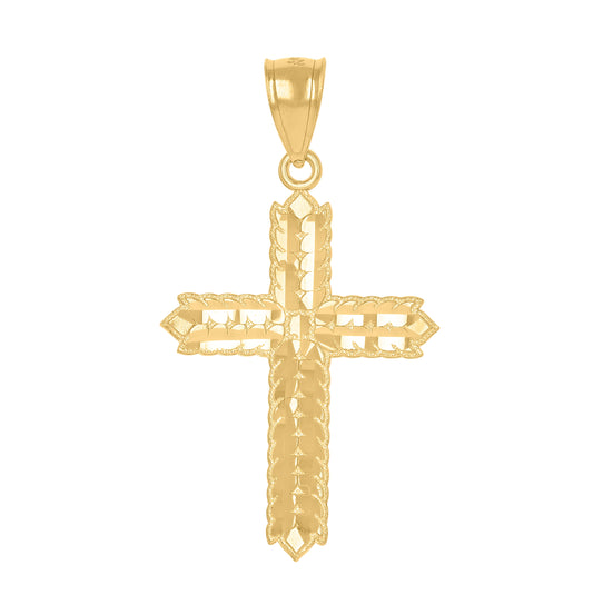 14K Yellow Gold Unisex Diamond-Cut Cross Ht:36Mm Religious Pendant Charm