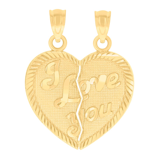 14K Yellow Gold Womens Diamond-Cut I Love You Broken Heart Ht:27.4Mm Pendant Charm