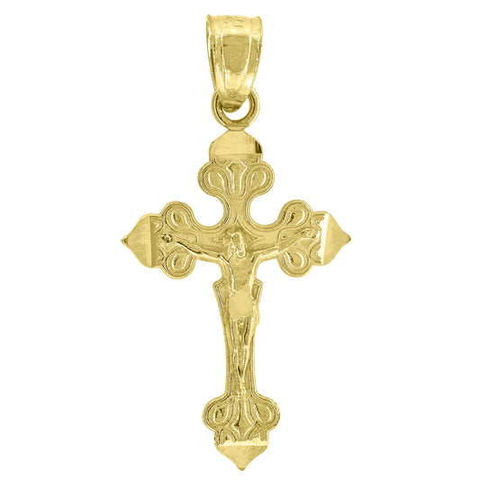 14K Yellow Gold Unisex Diamond-Cut Cross Crucifix Ht:25Mm Religious Pendant Charm