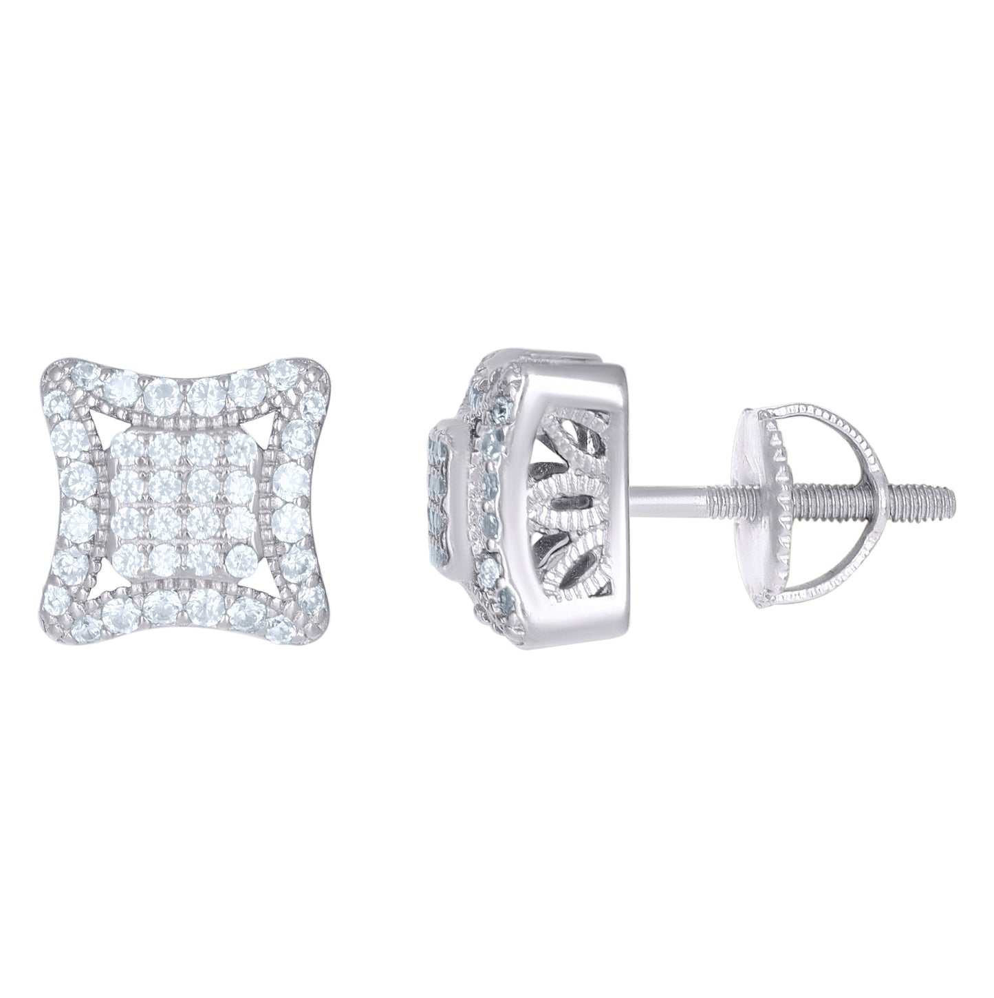 Sterling Silver Or Yellow-Tone Unisex Cubic-Zirconia Fashion Stud Earrings