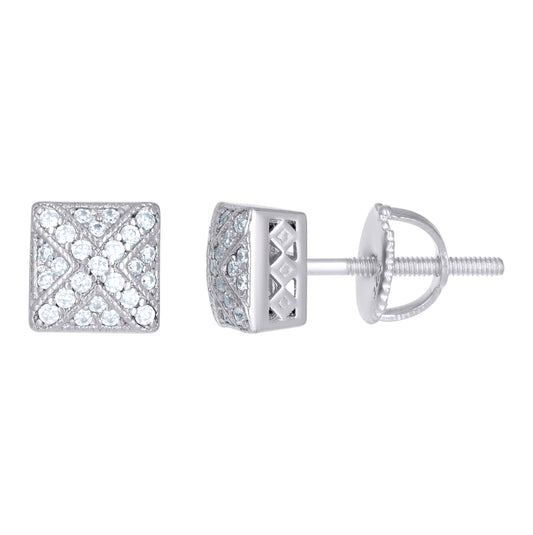 Sterling Silver Or Yellow-Tone Unisex Cubic-Zirconia Square Fashion Stud Earrings