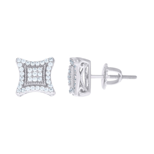 Sterling Silver Or Yellow-Tone Mens Round Cubic Zirconia Stud Cluster Square Fashion Earrings