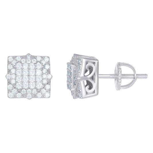 Sterling Silver Or Yellow-Tone Mens Women Unisex Round Cubic Zirconia Stud Cluster Square Fashion Earrings