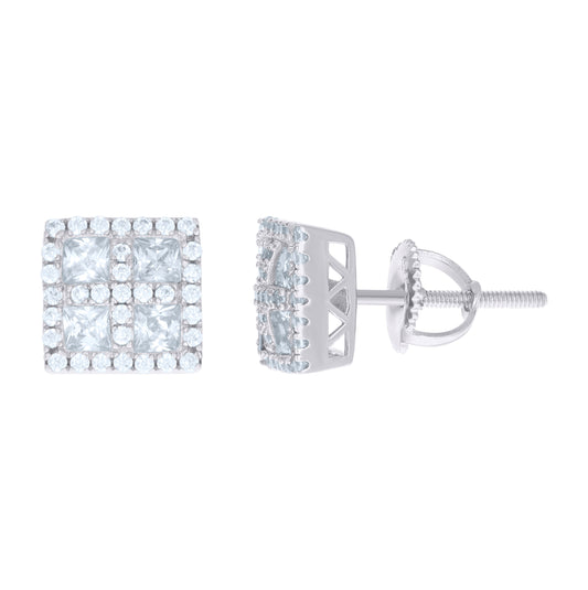 Sterling Silver Mens Womens Unisex Round Cubic Zirconia Princess Stud Fashion Earrings