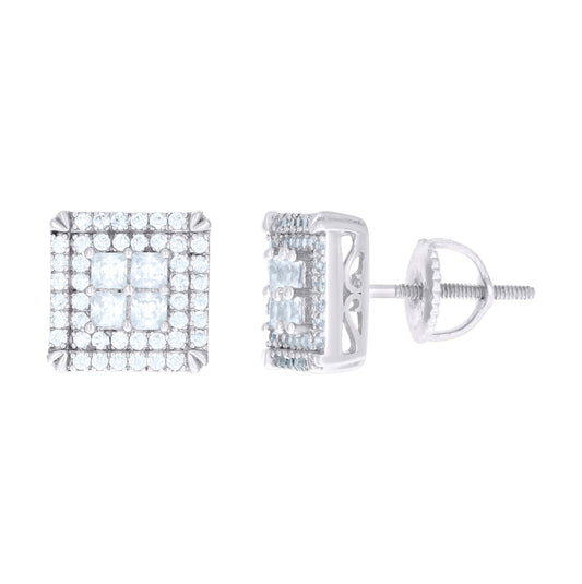 Sterling Silver Or Yellow-Tone Mens Womens Unisex Round Cubic Zirconia Stud Cluster Square Fashion Earrings
