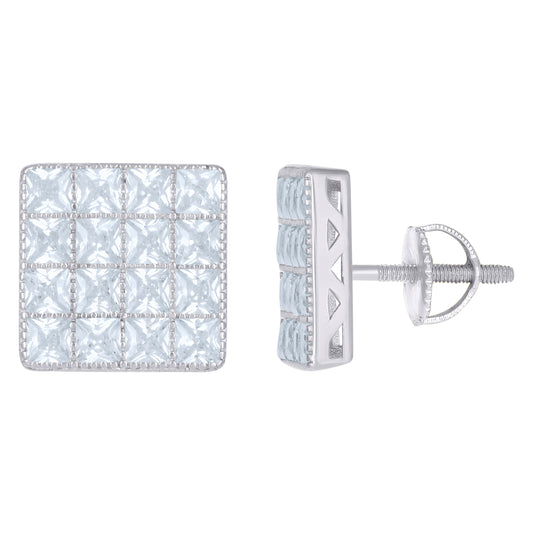 Sterling Silver Or Yellow-Tone Mens Womens Unisex Princess Cubic Zirconia Stud Cluster Square Fashion Earrings