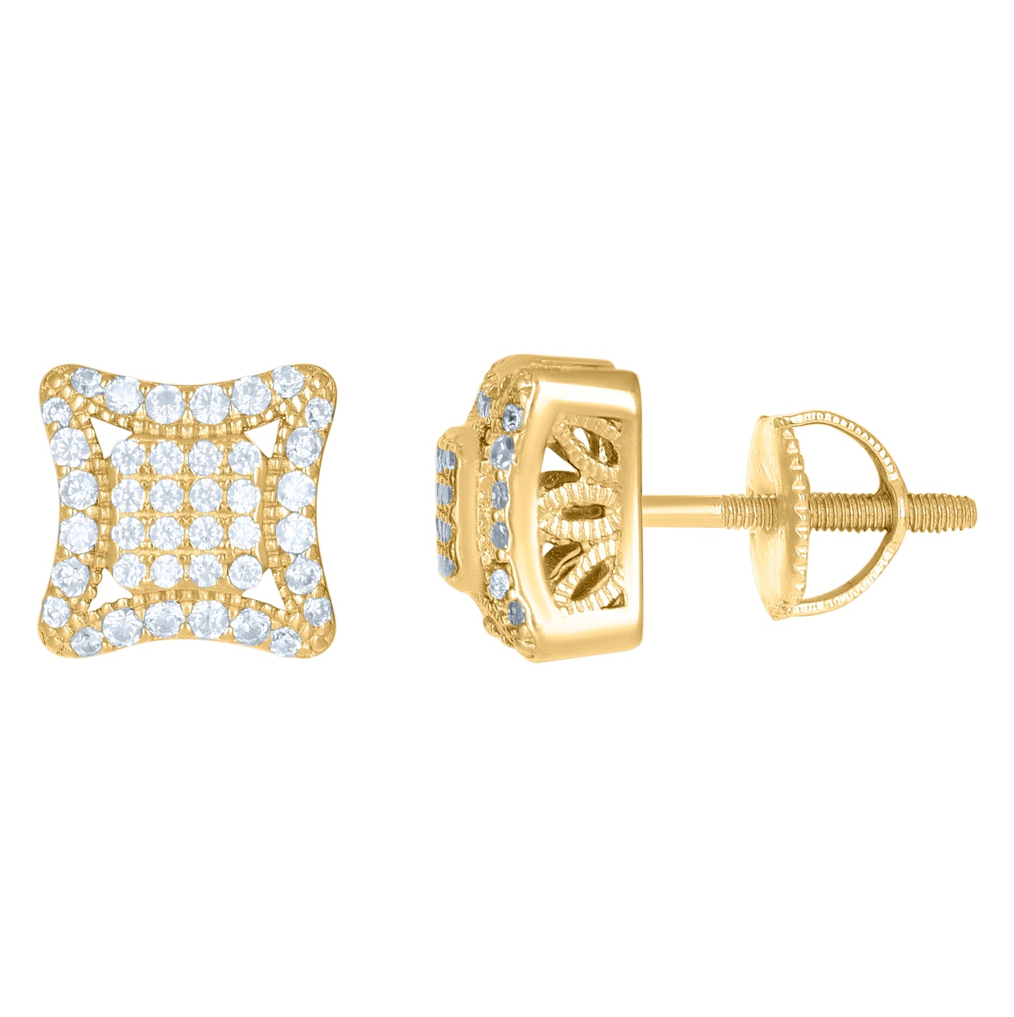 Sterling Silver Or Yellow-Tone Unisex Cubic-Zirconia Fashion Stud Earrings