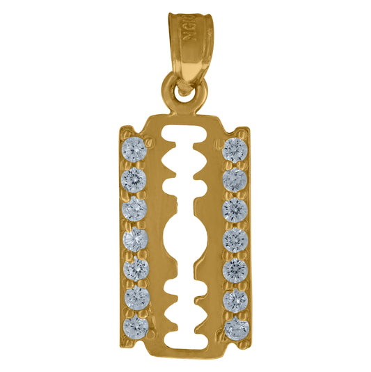 10K Yellow Gold Mens Cubic Zirconia Cubic-Zirconia Razor Charm Pendant