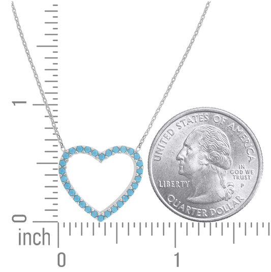 Sterling Silver Women Turquoise Cubic Zirconia Rolo Link Heart Necklace