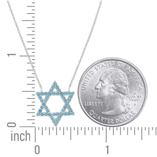 Sterling Silver Women Turquoise Cubic Zirconia Rolo Link Star Of David Necklace