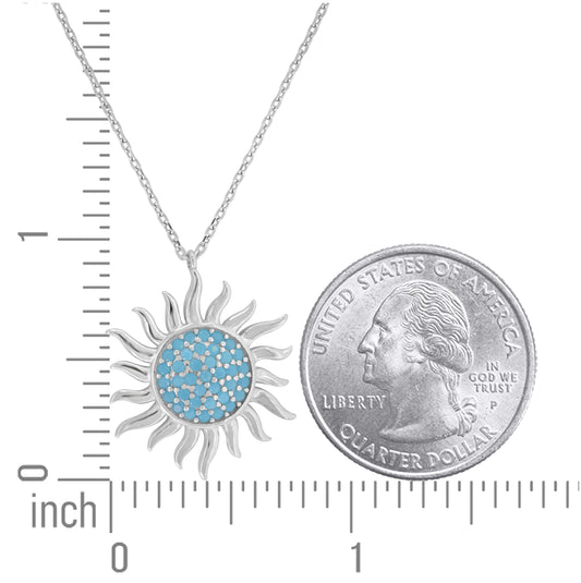 Sterling Silver Women Turquoise Cubic Zirconia Rolo Link Nautical Sun Necklace