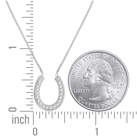Sterling Silver Women Cubic Zirconia Rolo Link Horseshoe Necklace