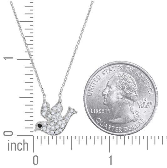 Sterling Silver Women Black & White Cubic Zirconia Rolo Link Bird Necklace
