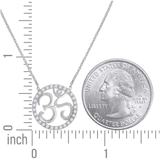 Sterling Silver Women Cubic Zirconia Rolo Link Ohm Necklace