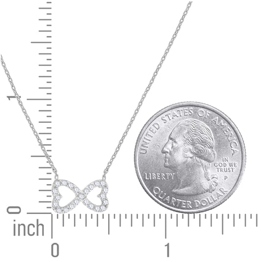 Sterling Silver Women Cubic Zirconia Rolo Link Bow Necklace