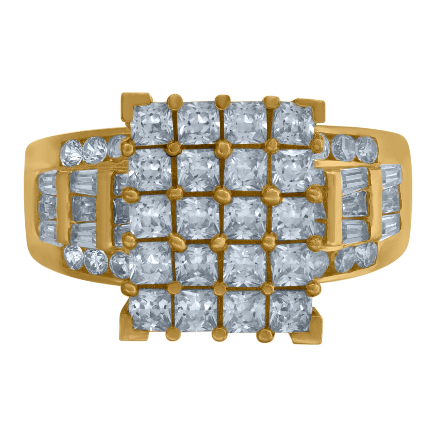 10K Yellow Gold Womens Princess And Baguette Cubic Zirconia Engagement Ring