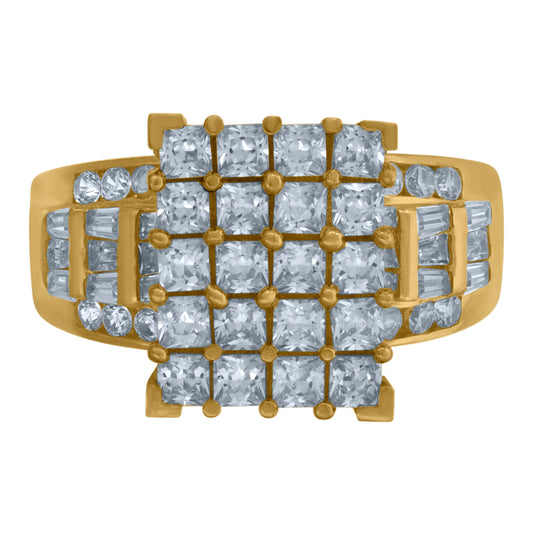 10K Yellow Gold Womens Princess And Baguette Cubic Zirconia Engagement Ring