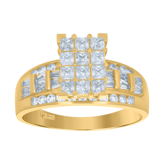 10K Two-Tone Gold Womens Princess And Baguette Cubic Zirconia Engagement Ring
