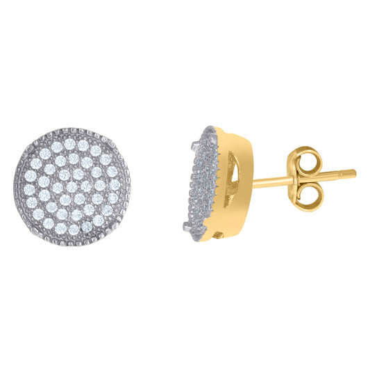 10K Two-Tone Gold Mens Cubic-Zirconia Cubic Zirconia Round 10mm Cluster Stud Earrings