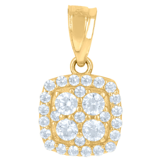 10K Gold Two-Tone Cubic-Zirconia Womens Square Charm Pendant