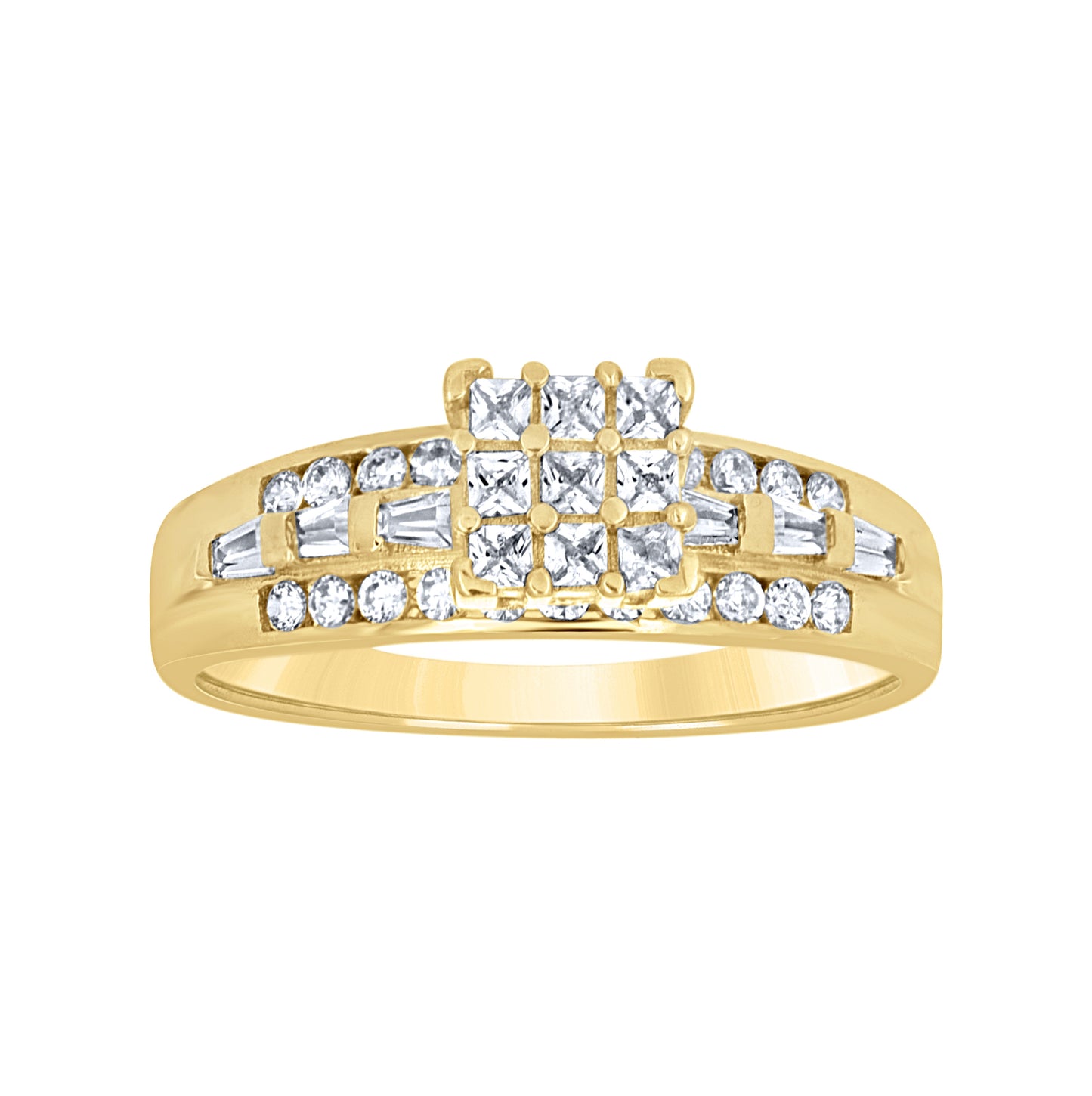 10K Two-Tone Gold Womens Princess And Baguette Cubic-Zirconia Engagement Ring Size 7