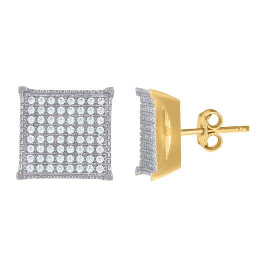 10K Two-Tone Gold Womens Cubic-Zirconia Cubic Zirconia Square Cluster Stud Earrings