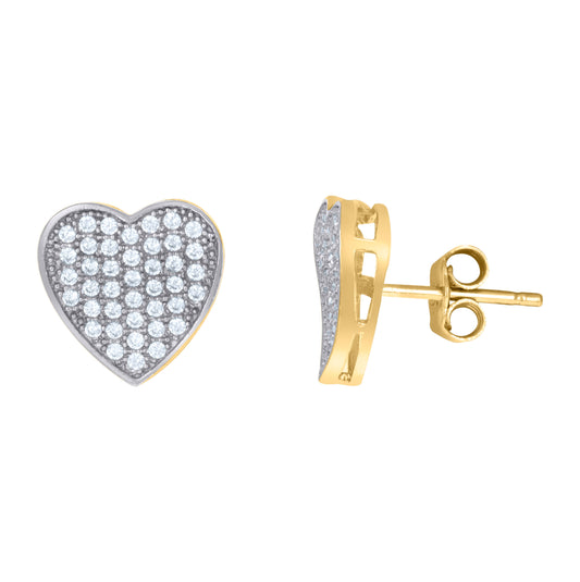 10K Two-Tone Gold Womens Cubic-Zirconia Cubic Zirconia Heart Cluster Stud Earrings