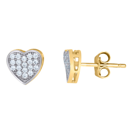10K Two-Tone Gold Womens Cubic-Zirconia Cubic Zirconia Heart Cluster Stud Earrings