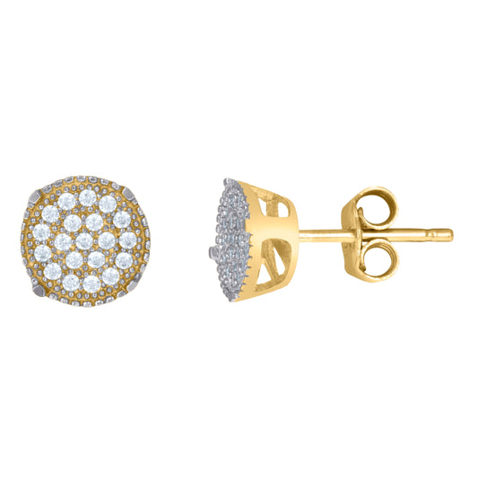 10K Two-Tone Gold Mens Cubic-Zirconia Cubic Zirconia Round 7mm Cluster Stud Earrings